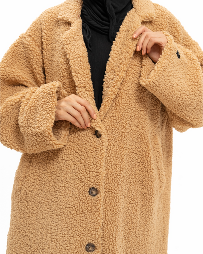 Tan Oversized Teddy Coat Abaya