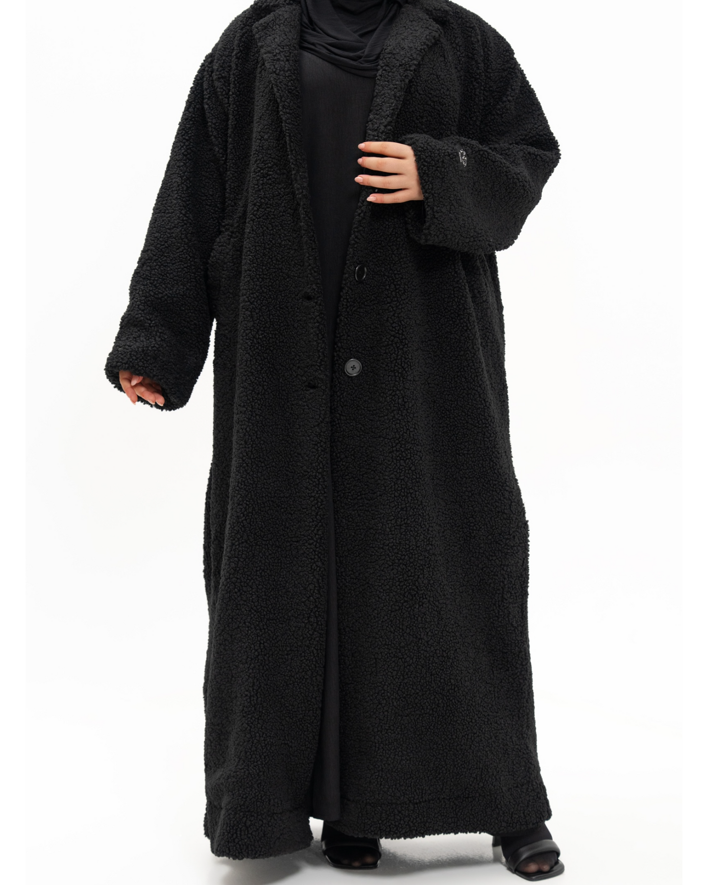 Black Oversized Teddy Coat Abaya