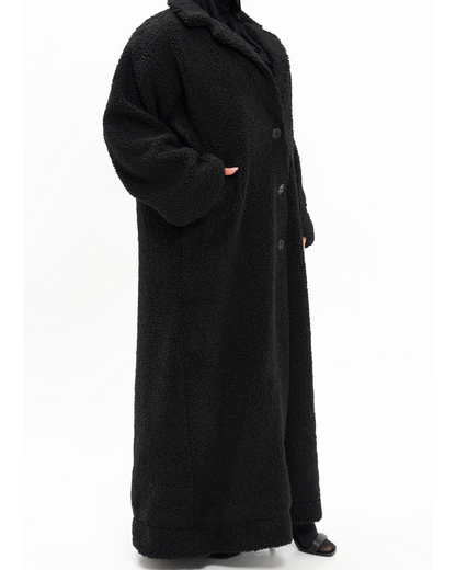 Black Oversized Teddy Coat Abaya