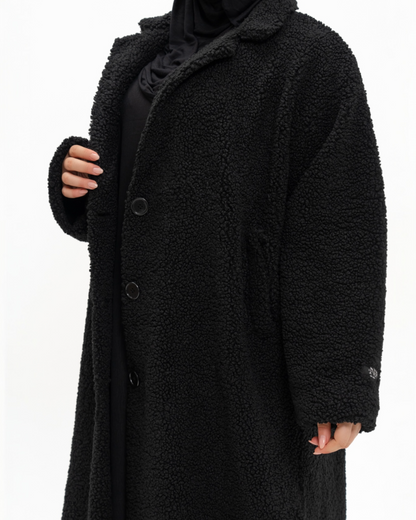 Black Oversized Teddy Coat Abaya