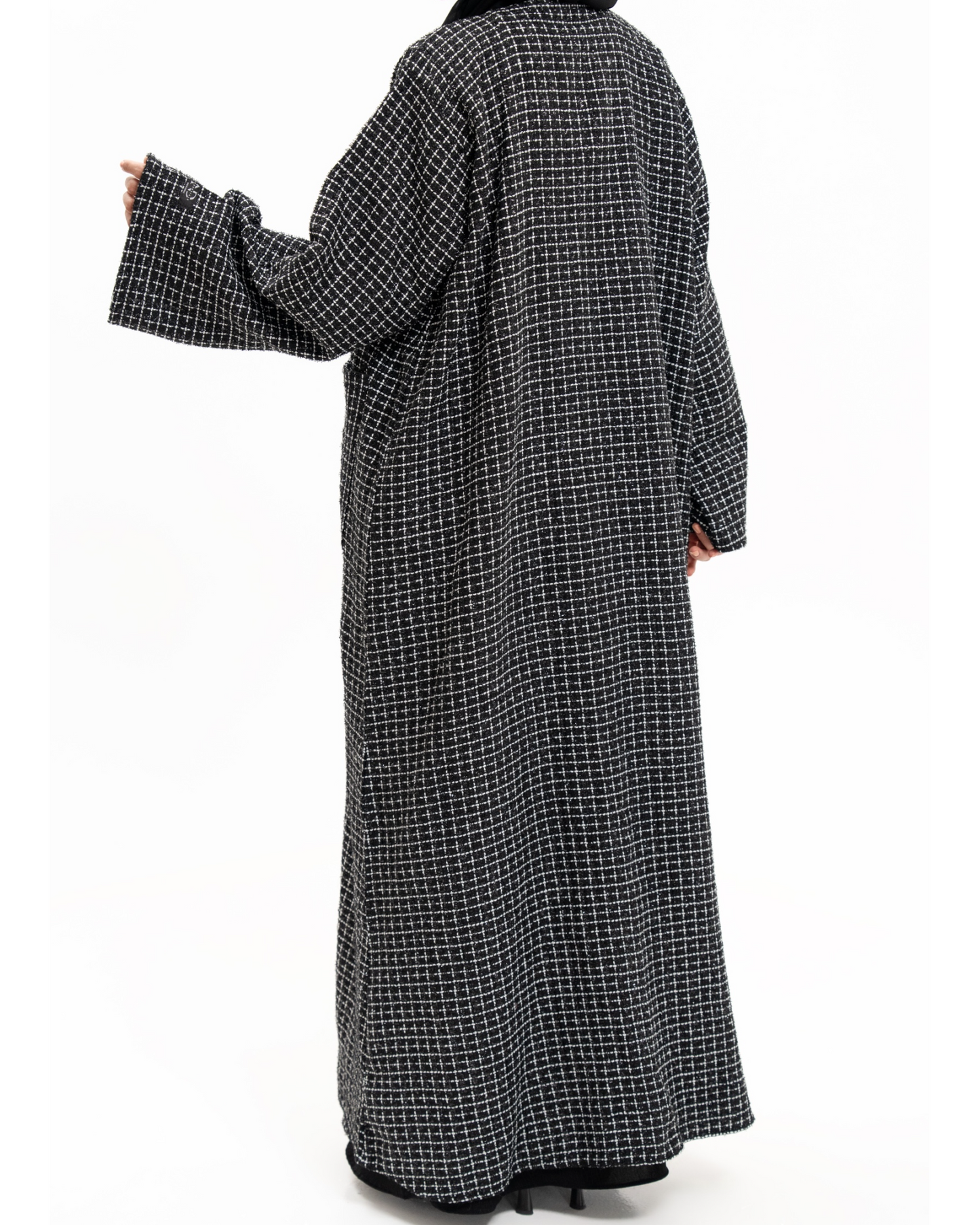 Black and White Tweed Elegance Abaya Coat w/Hijab