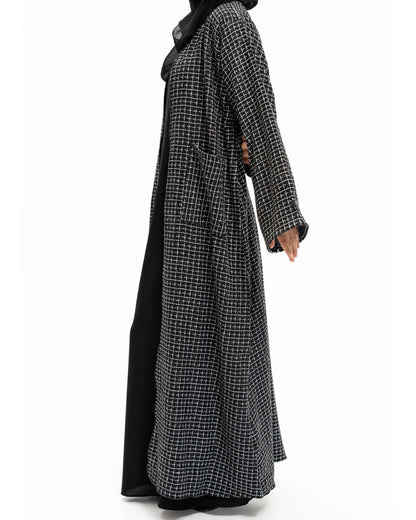 Black and White Tweed Elegance Abaya Coat w/Hijab